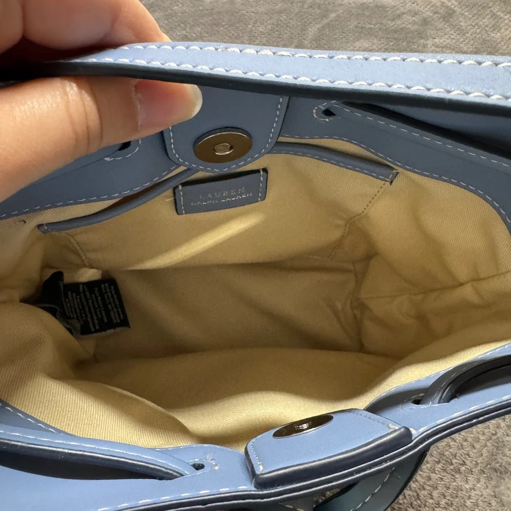 Lauren Ralph Lauren Andie Canvas Espadrille Bucket Bag Blue Crossbody
